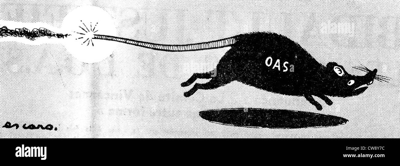Caricature d'Escaro contre O.A.S. publié dans 'Libération' Banque D'Images