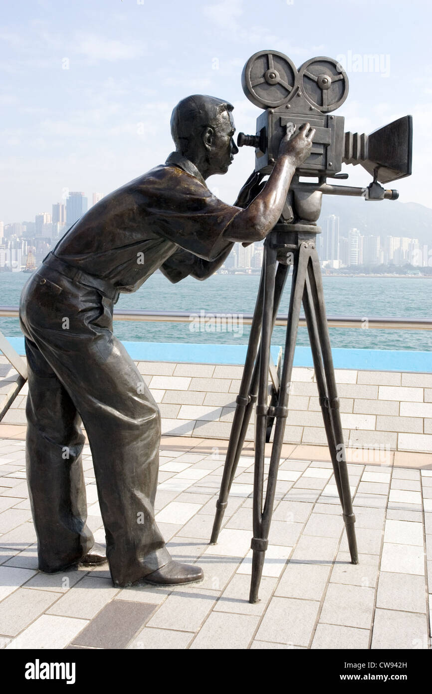 Hong Kong, la sculpture d'un cameraman Banque D'Images
