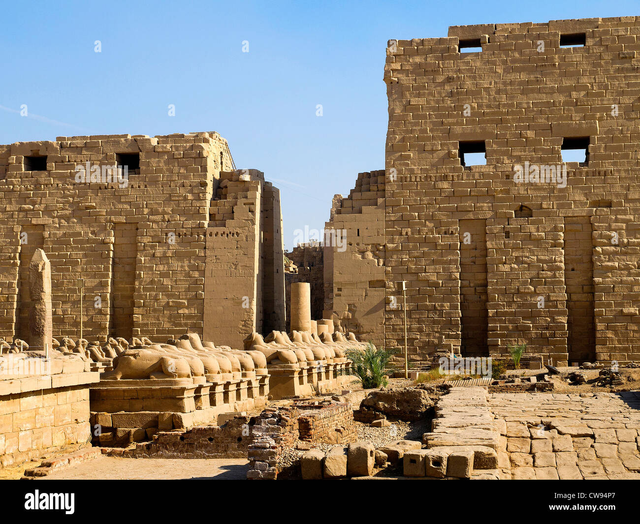 Avenue des béliers à l'ancien Temple de Karnak complexe près de Louxor dans la vallée du Nil en Egypte Banque D'Images