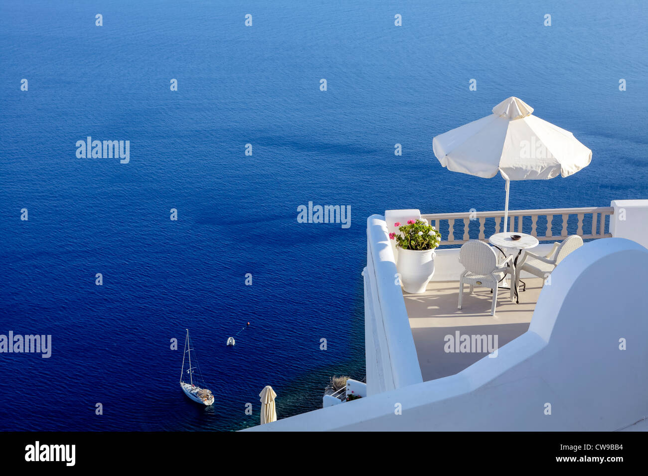 Balcon donnant sur la mer Égée Banque D'Images