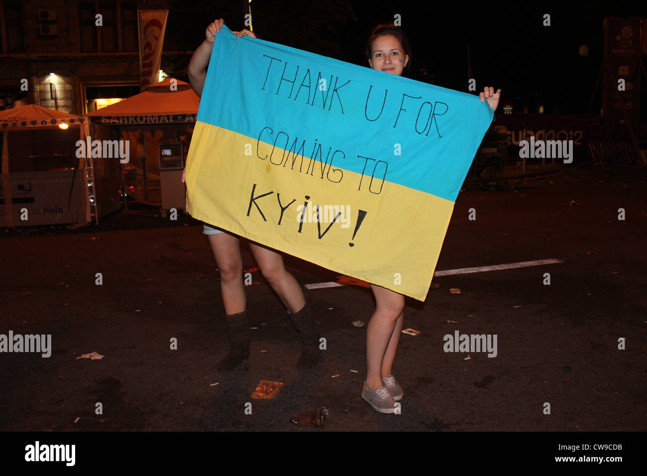 "Merci d'être venu" bannière. Finale. Kiev, Ukraine, d'Europe de Football 2012 Banque D'Images