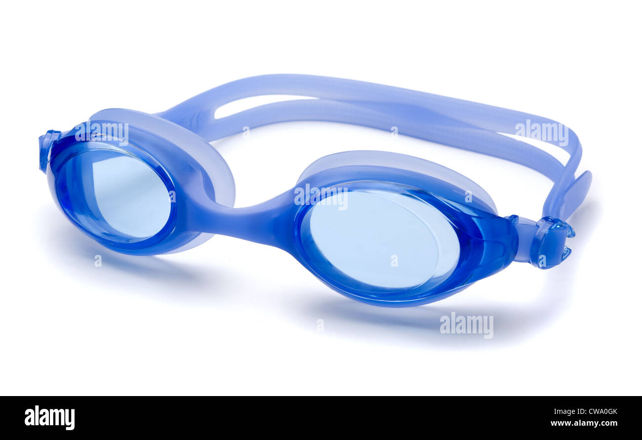 Lunettes de natation bleu isolated on white Banque D'Images