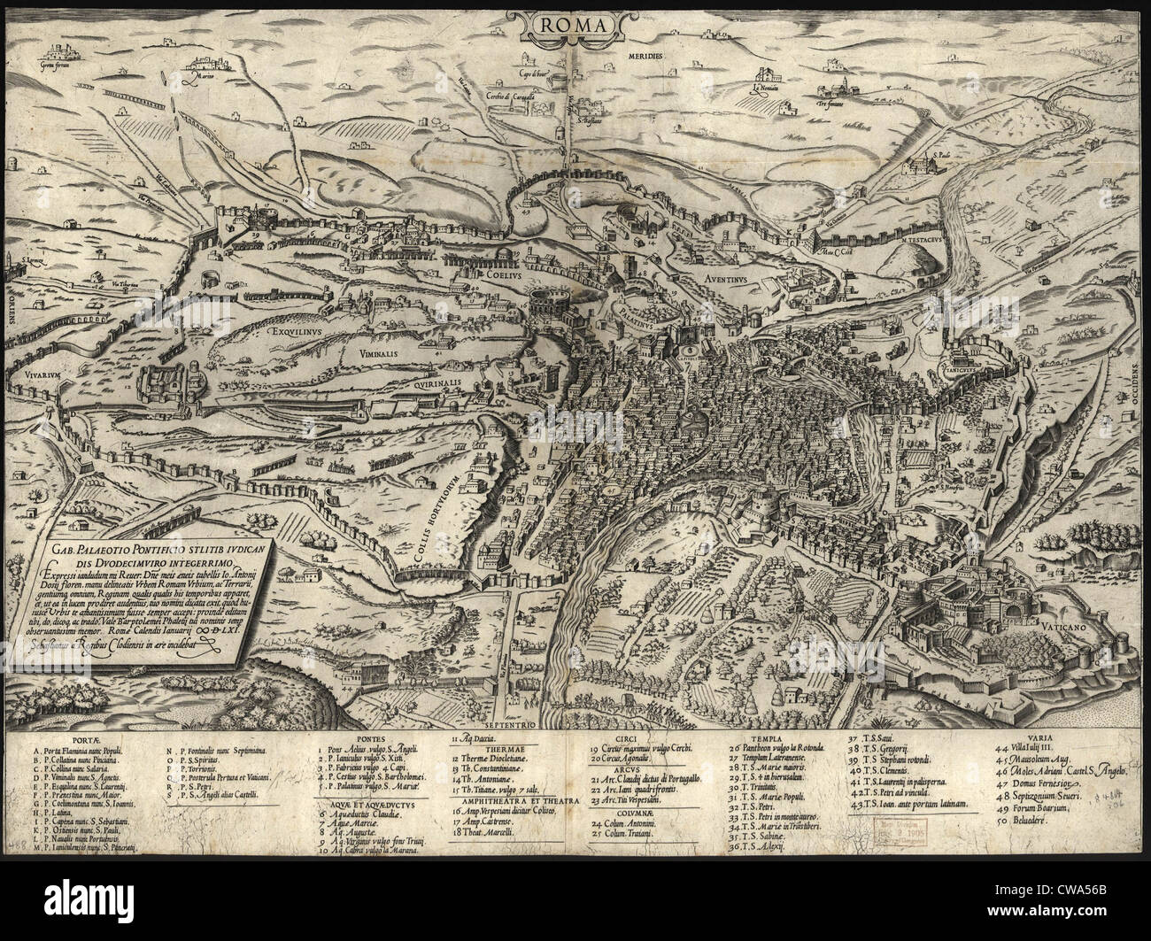 1575 Vue de Rome, montrant les principaux monuments antiques et de la Renaissance, et les repères y compris le Castel St, Angelo, le Colisée, Banque D'Images