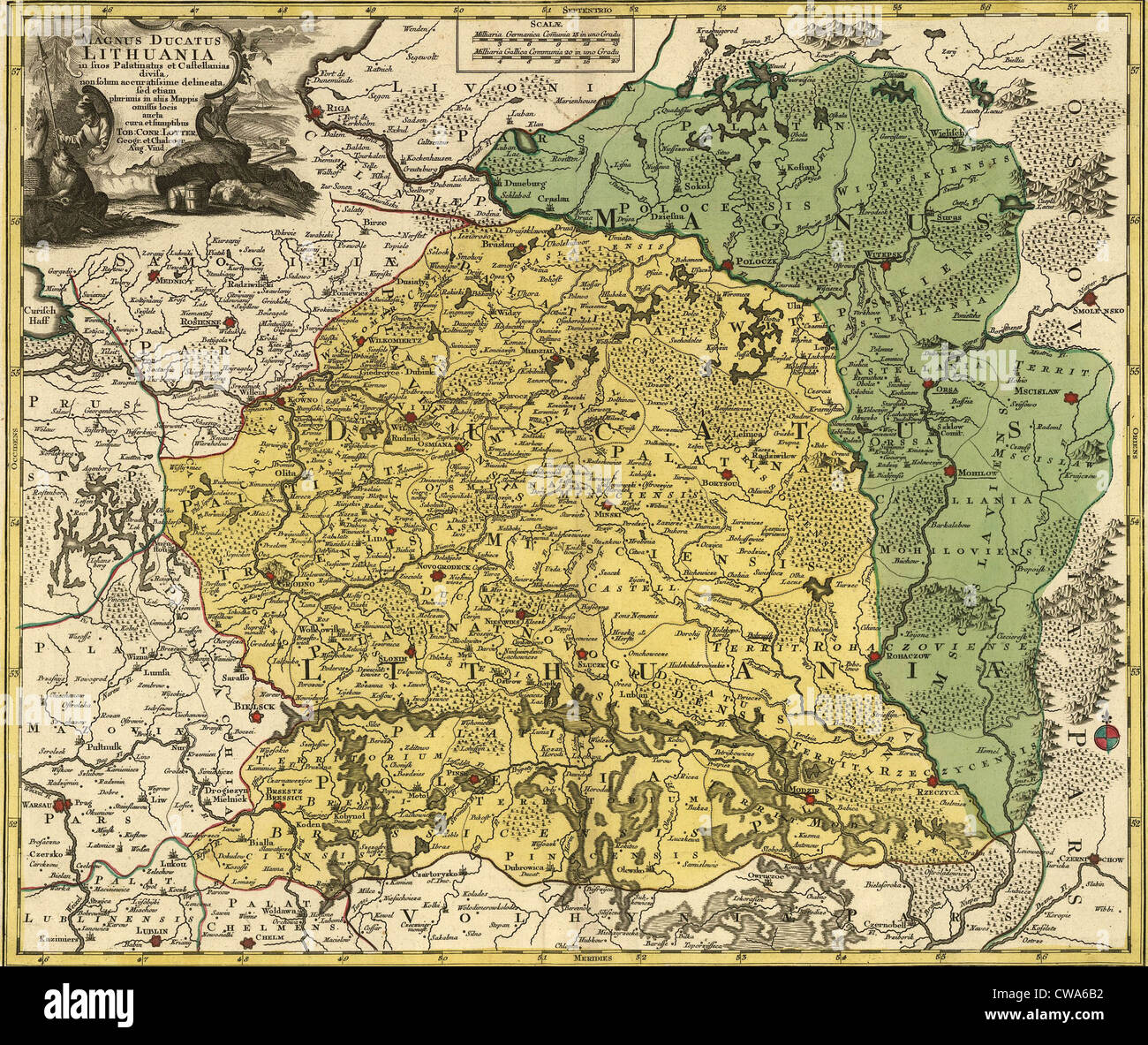 18e siècle plan de la Lituanie, puis une "communauté des deux peuples' formé en 1569 avec la Pologne pour résister à la puissance de la Russie. Banque D'Images