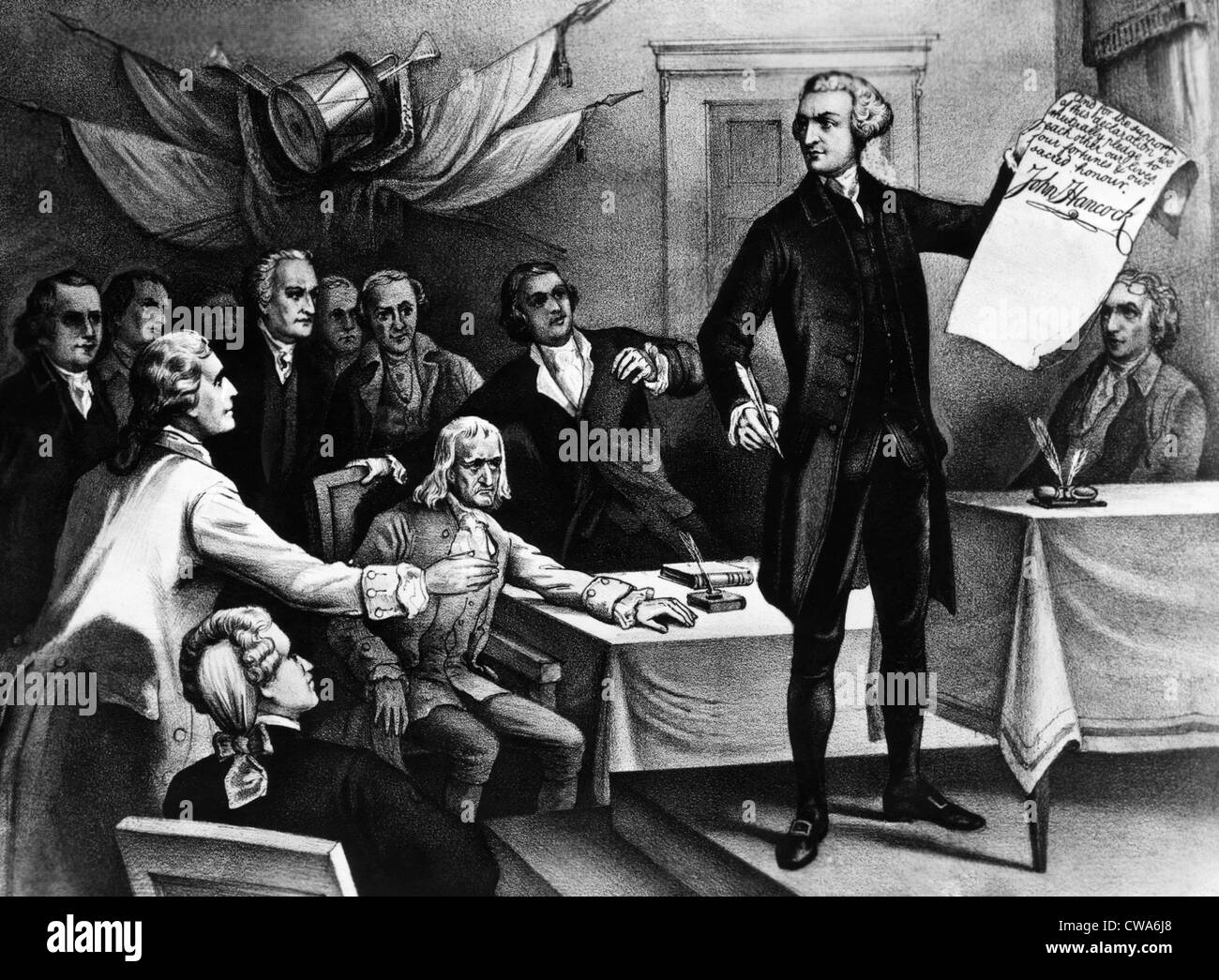 John Hancock signe la déclaration d'indépendance, 1776. Avec la permission de : Archives CSU/Everett Collection Banque D'Images