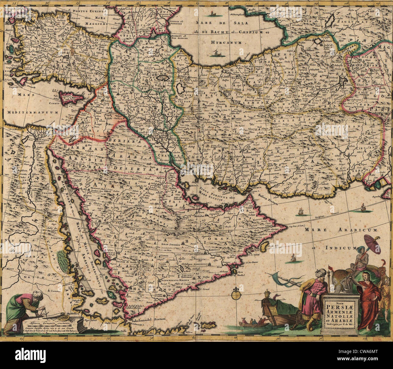 1666 Carte de l'Asie du Sud-Ouest, montrant Saoudite, Perse, et l'Empire Ottoman. Banque D'Images