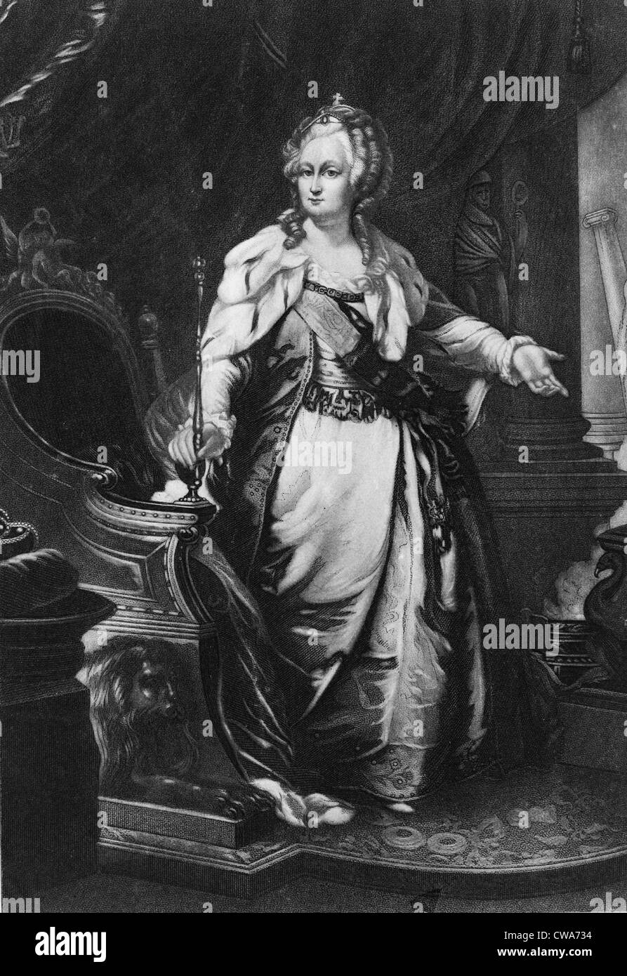 Catherine II, impératrice de Russie, (1729-1796) portrait en pied. Gravure du xixe siècle à partir de la 18e siècle la peinture. Banque D'Images