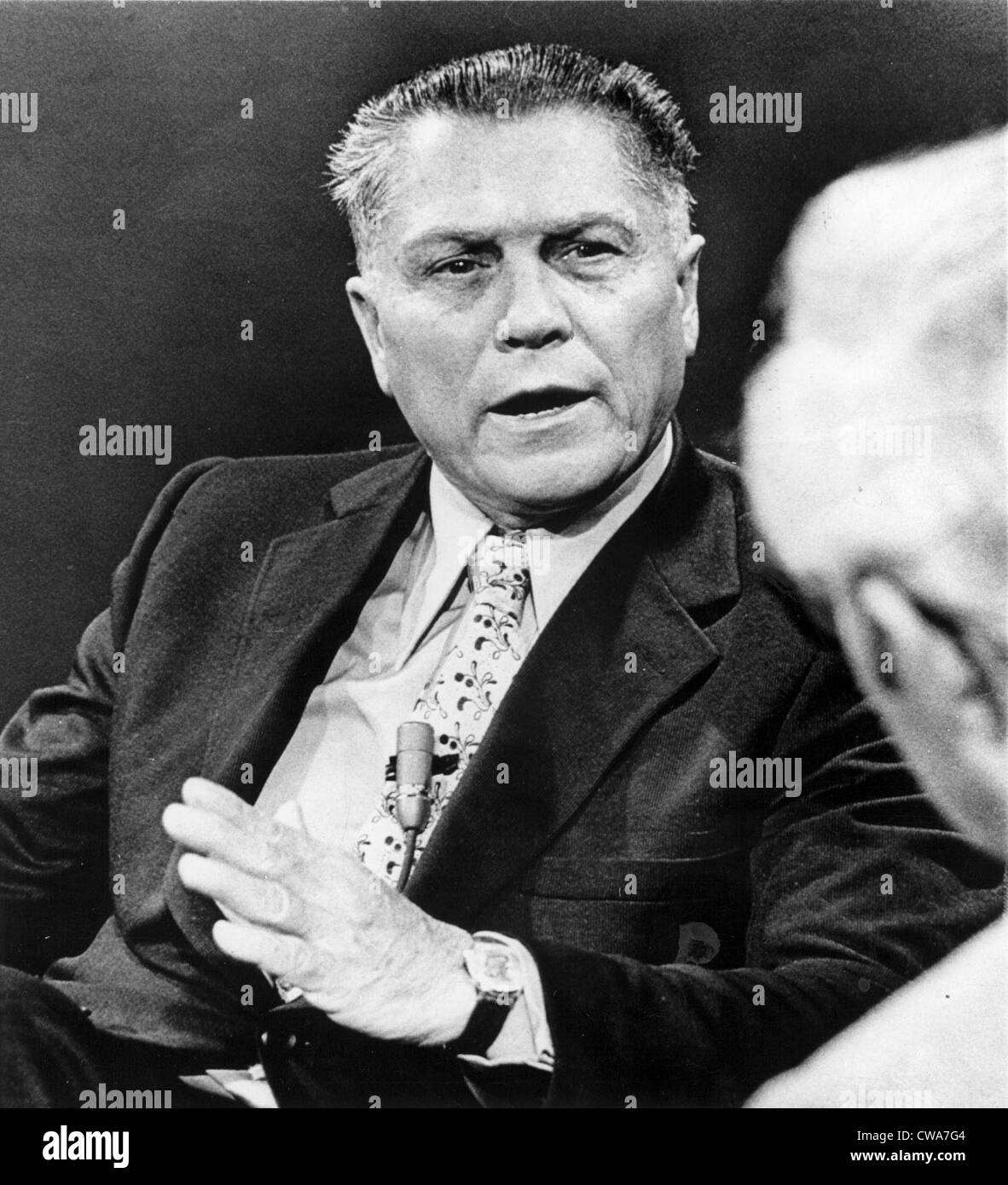 JAMES R. HOFFA-Ancien président du syndicat des Teamsters lors d'une interview télévisée entérinant le président Nixon à l'élection. Banque D'Images
