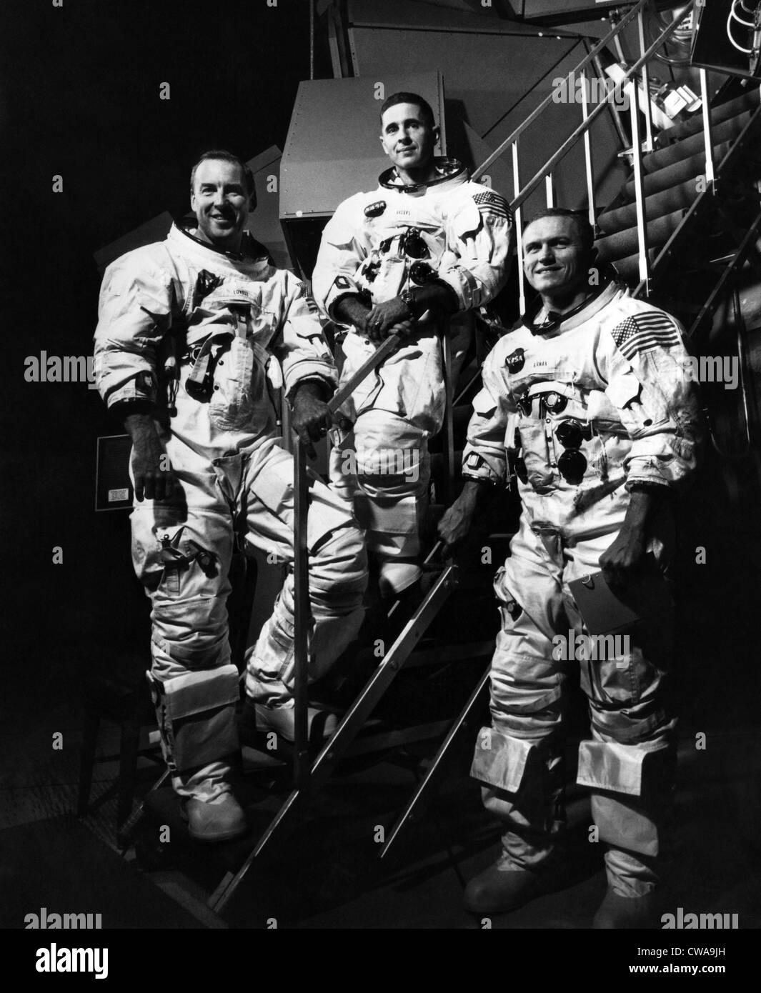 L'équipage de l'engin spatial Apollo 8 L-R : James A. Lovell Jr., William A. Anders, Frank Borman, 1968.. Avec la permission des Archives / CSU : Banque D'Images