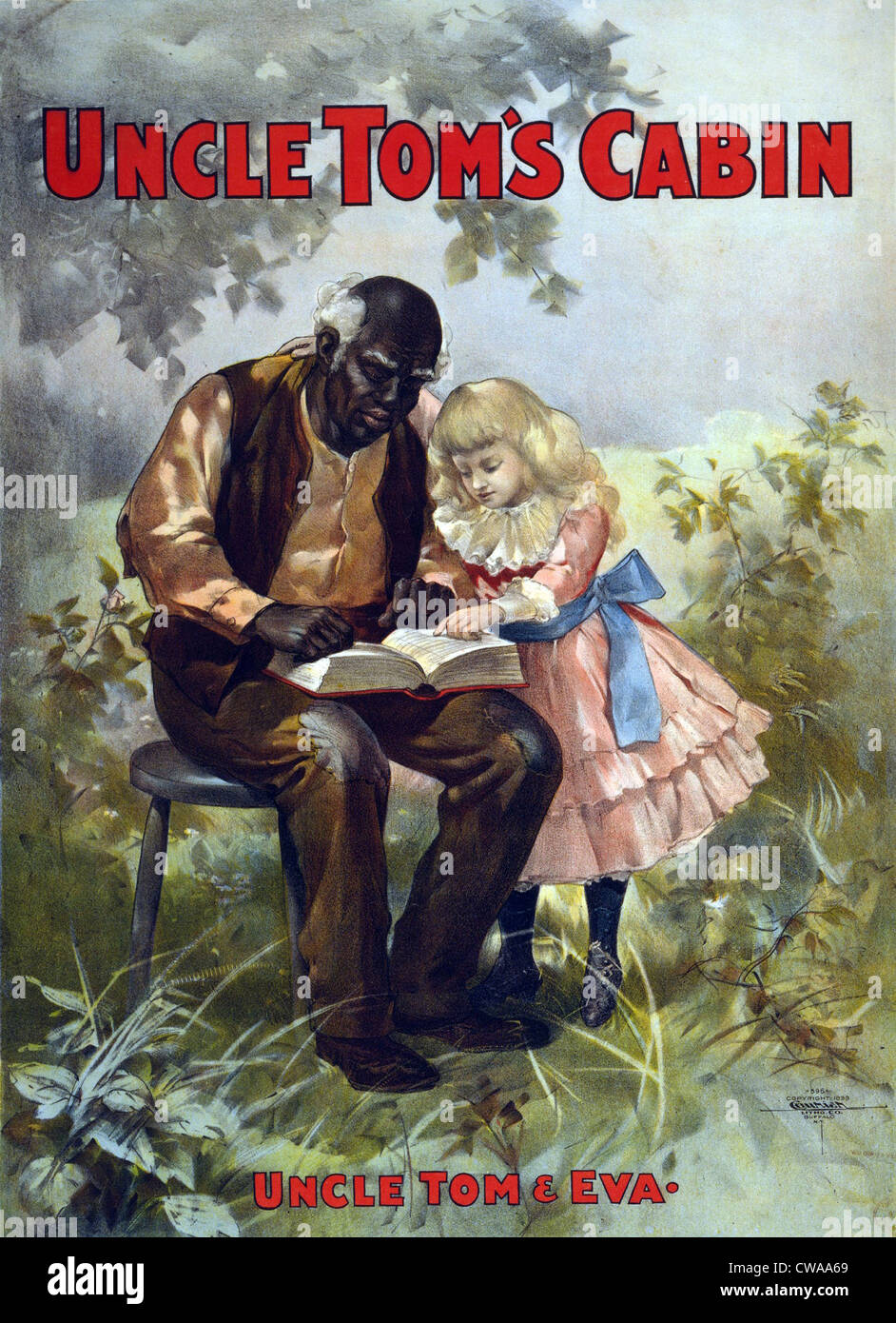 Affiche pour une production théâtrale de 1899 Harriett Beecher Stowe's, Uncle Tom's Cabin montrant Uncle Tom et Eva la lecture. Banque D'Images