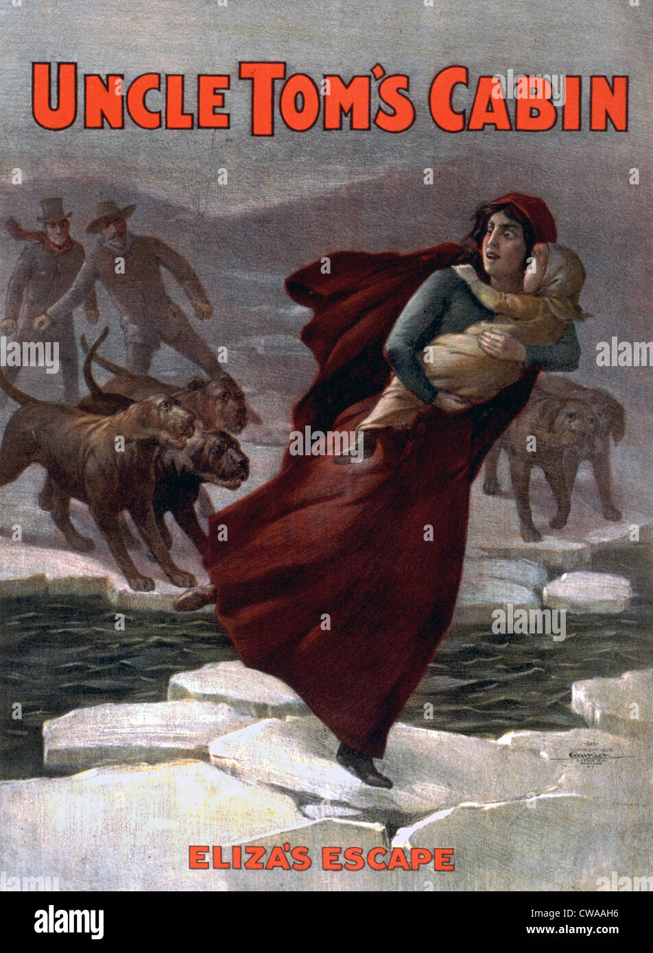 Affiche pour une production théâtrale de 1881 Harriett Beecher Stowe's, Uncle Tom's Cabin montrant Eliza s'échapper sur la glace Banque D'Images