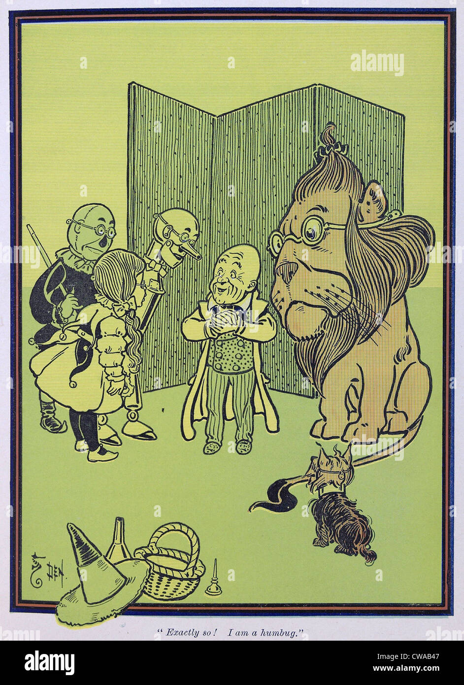Wonderful Wizard of Oz, personnages créés par Frank Lyman Baum en 1900. Dorothy découvre l'Assistant est une fraude. Banque D'Images