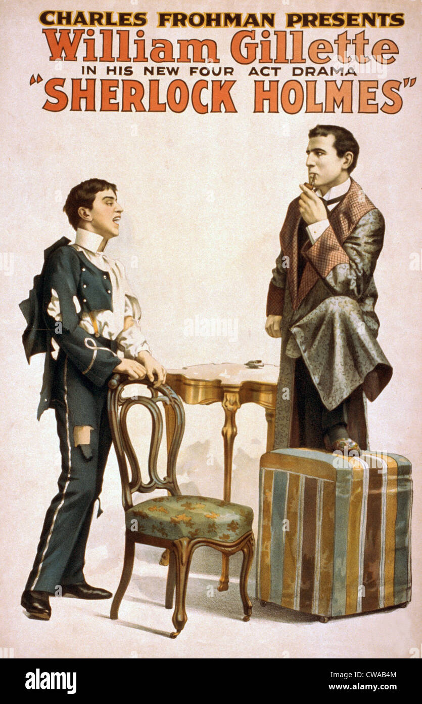 Poster pour William Gillette (1853-1937), dramaturge et acteur américain dépeint dans Sherlock Holmes joue, il créé à partir de la Banque D'Images
