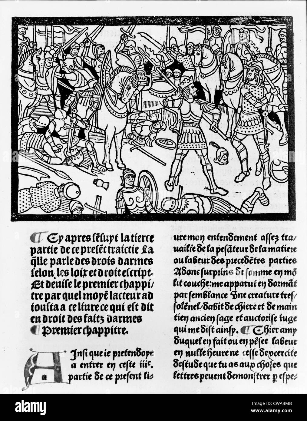 Thème médiéval dans la bataille, l'une des illustrations de Christine de Pisan, de (1364-1430) "Faits d'armes et de chevalerie,' un manuel Banque D'Images
