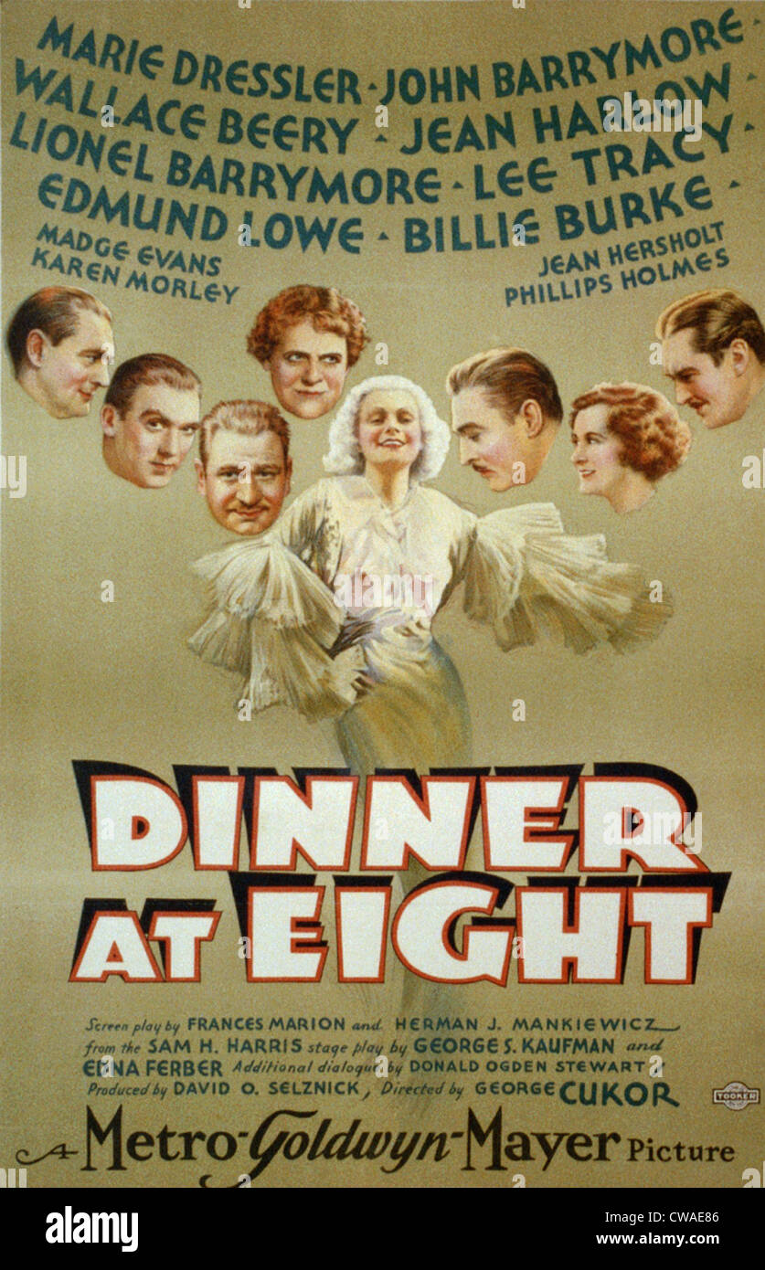 Affiche pour le film 1933, LE DÎNER À HUIT avec Marie Dressler, John Barrymore, Jean Harlow, Wallace Beery, Lionel Banque D'Images