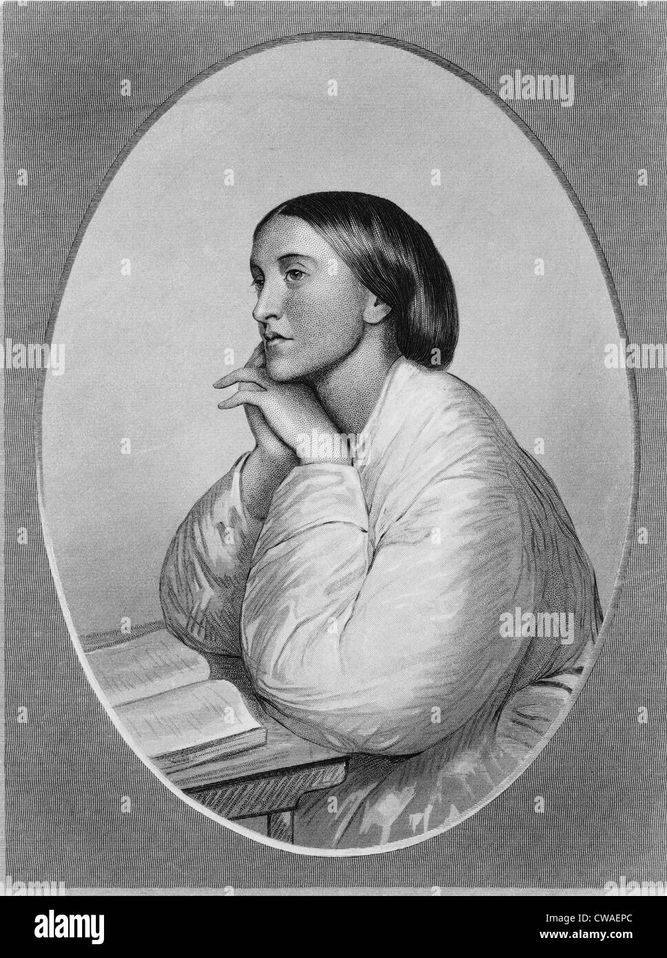Christina Rossetti (1830-1894) poète anglais, dans un dessin à la craie par son frère, Dante Gabriel Rossetti, 1866. Banque D'Images