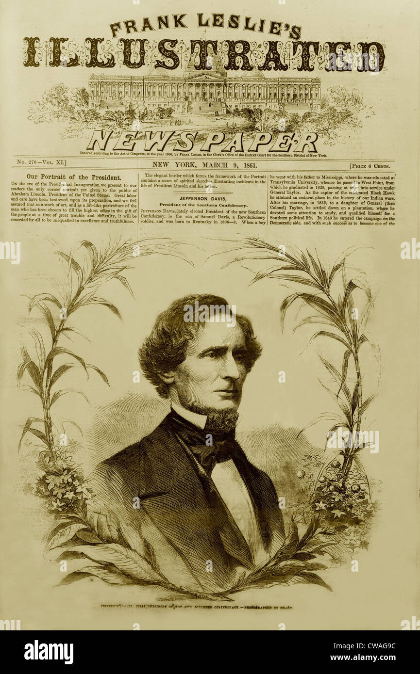 Jefferson Davis (1808-1889), premier président de la nouvelle confédération du Sud sur l'avant-page de Leslie's Illustrated Journal, Banque D'Images