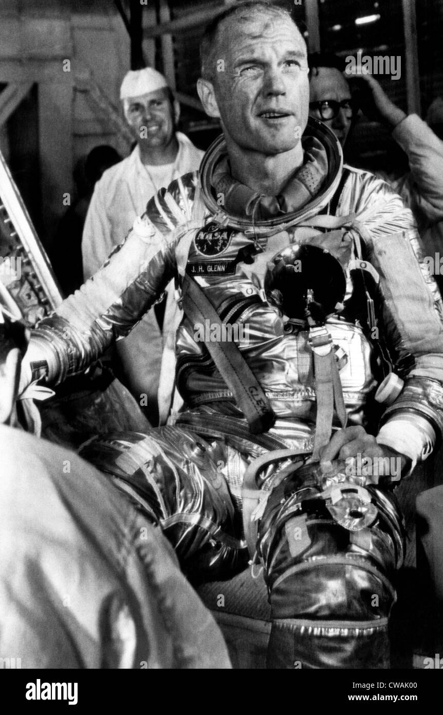 L'astronaute John Glenn après un autre report de son orbite prévue de la terre. 27 janvier, 1962. Avec la permission de : CSU Banque D'Images