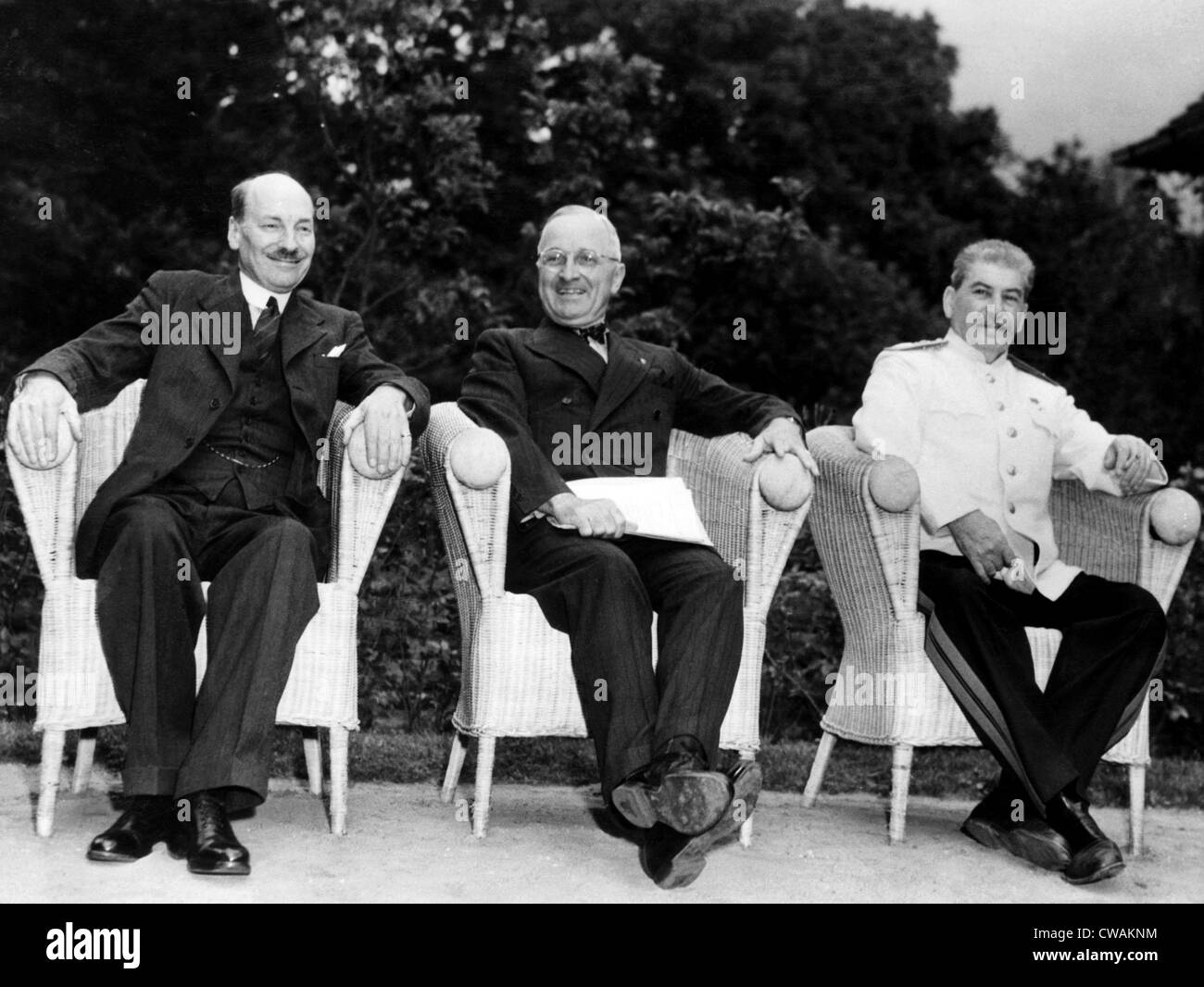 La Conférence de Potsdam : le premier ministre britannique Clement Attlee, le président américain Harry S. Truman, Secrétaire général soviétique Joseph Banque D'Images