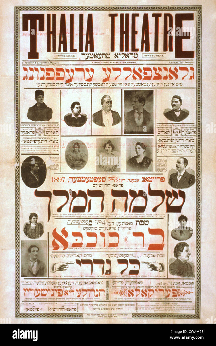 Thalia Theater de New York's Lower East Side a présenté le théâtre Yiddish.  L'affiche annonce une production du roi Salomon, et Photo Stock - Alamy