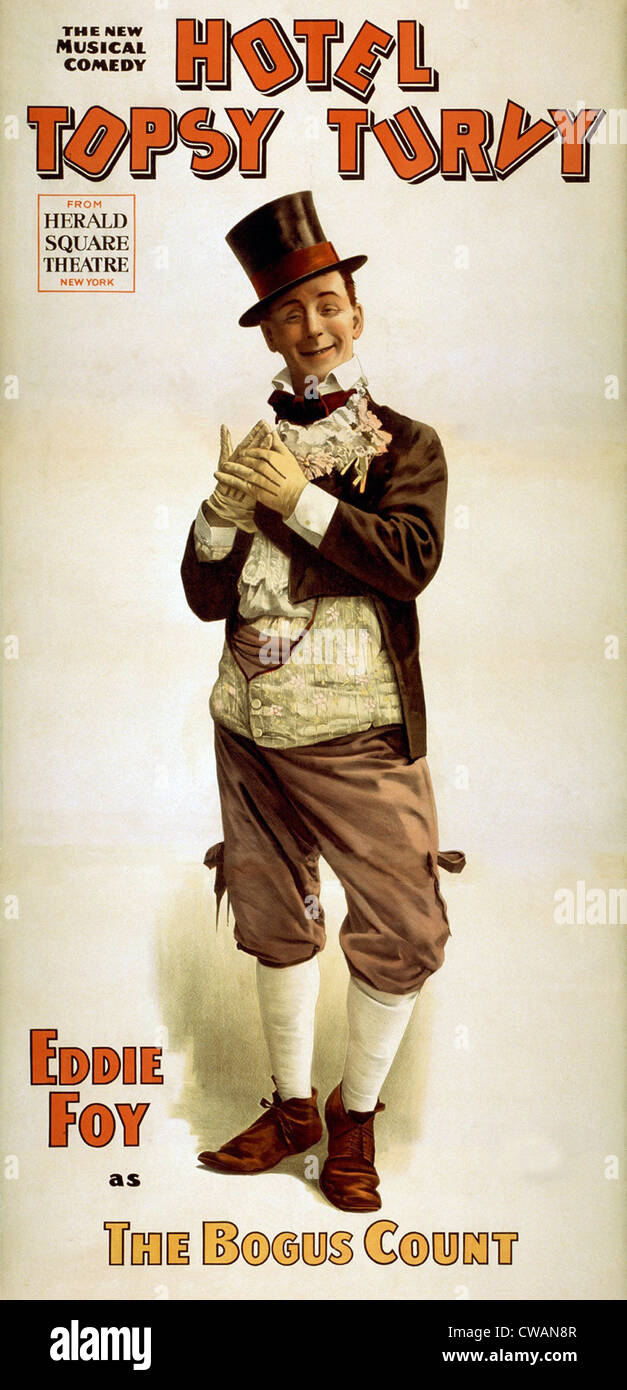 1898 affiche pour la comédie musicale, l'hôtel sens dessus dessous, dans lequel Eddie Foy joue un faux compte. Eddie Foy Jr. (1905-83), l'un des Banque D'Images
