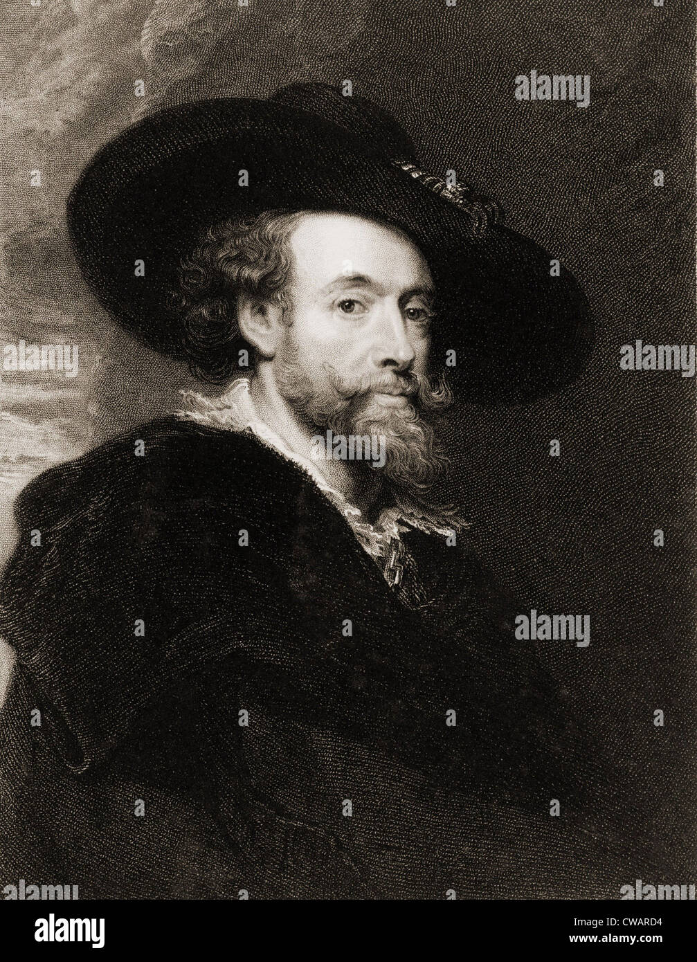 Peter Paul Rubens (1577-1640), peintre baroque flamand en 1625. Gravure du xixe siècle par James Posselwhite. Banque D'Images
