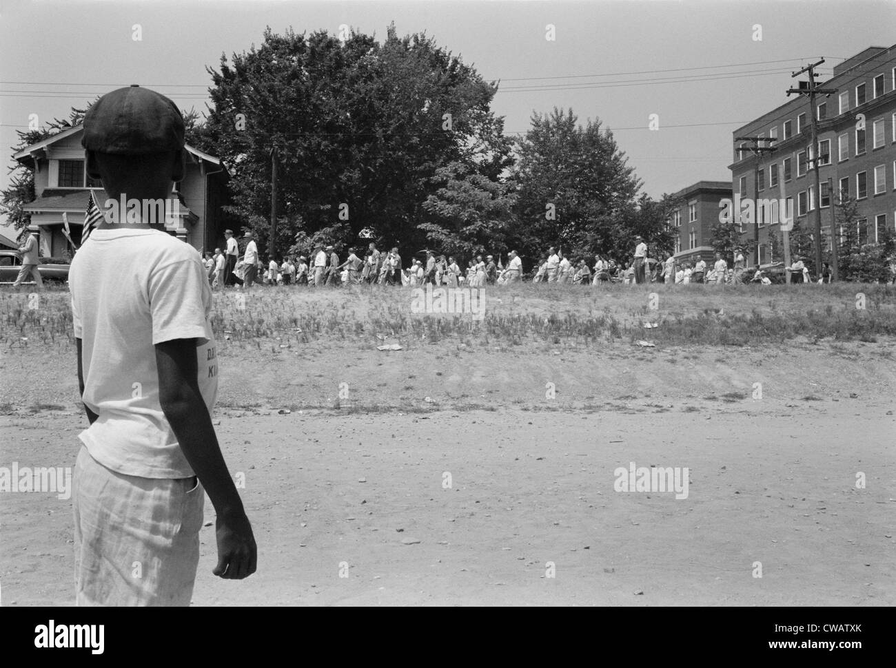 Après la déségrégation forcée par le gouvernement fédéral de Central High School, au cours de l'année scolaire 1957-1958, Little Rock a fermé sa grande Banque D'Images