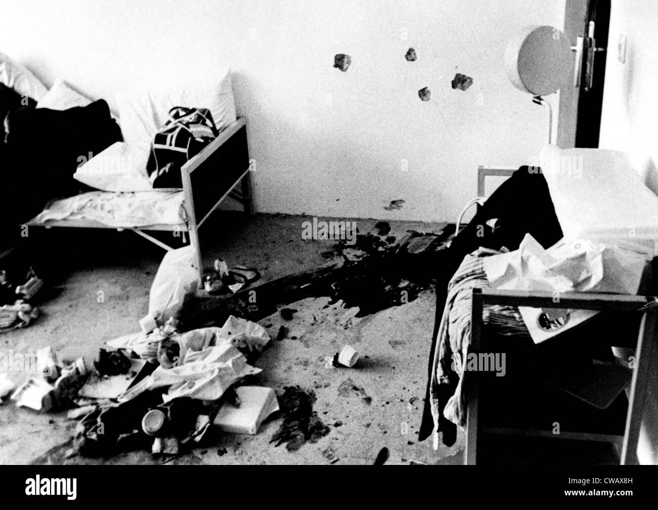 L'appartement de l'équipe olympique israélienne à Munich après la guérilla attaque terroriste arabe, 1972. Avec la permission des Archives / CSU : Banque D'Images