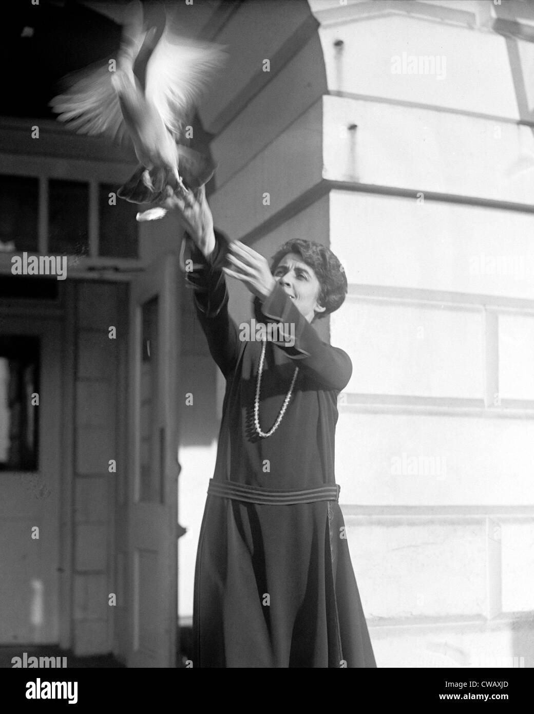 Grace Coolidge (1879-1957), Première Dame 1923-1929 ; légende originale : Mme Coolidge avec Pigeon, 8 décembre 1923. Banque D'Images