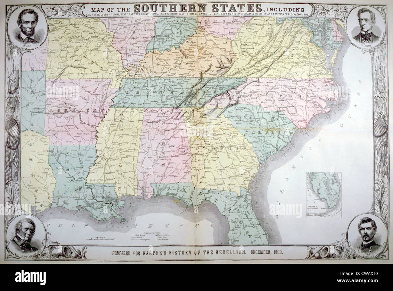 Carte des états du sud, publié pour Harper's Pictorial History de la Grande Rébellion, Décembre 1863 Banque D'Images