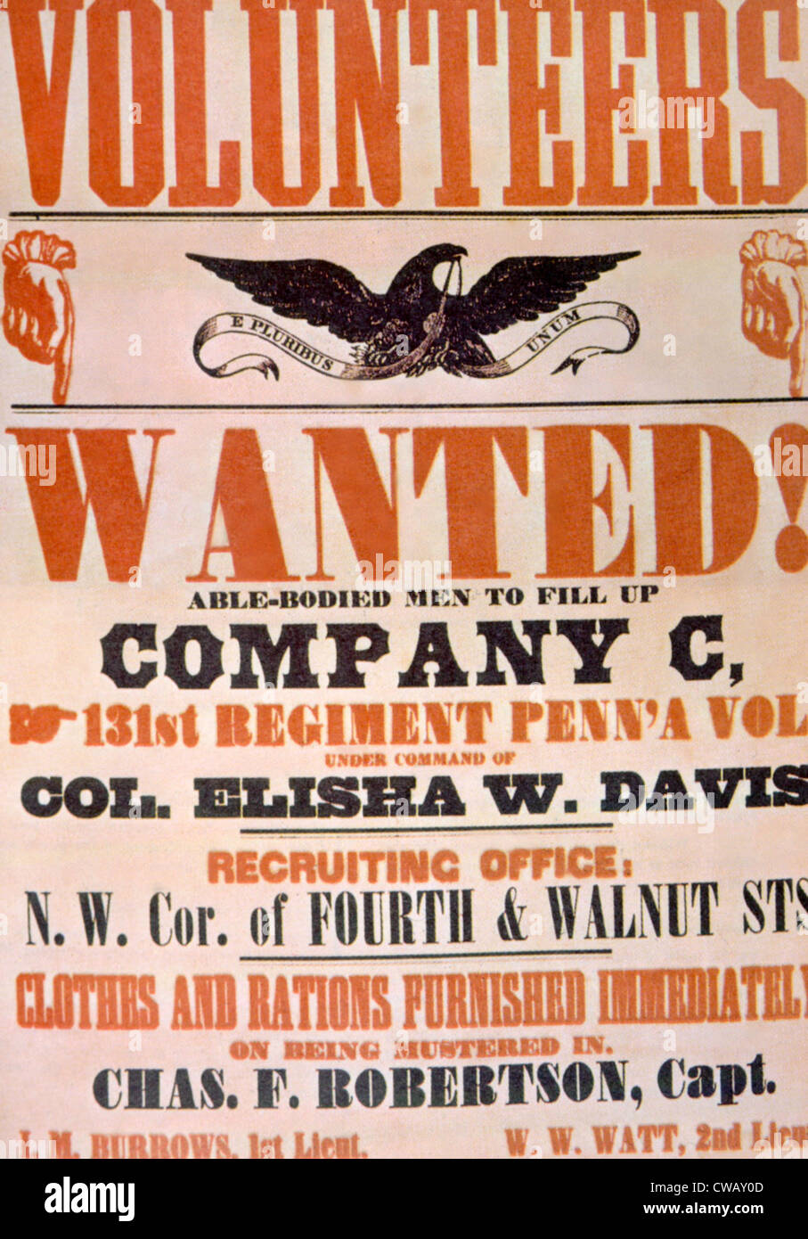 Affiche de recrutement de l'Armée de l'Union, ca. 1861 Banque D'Images