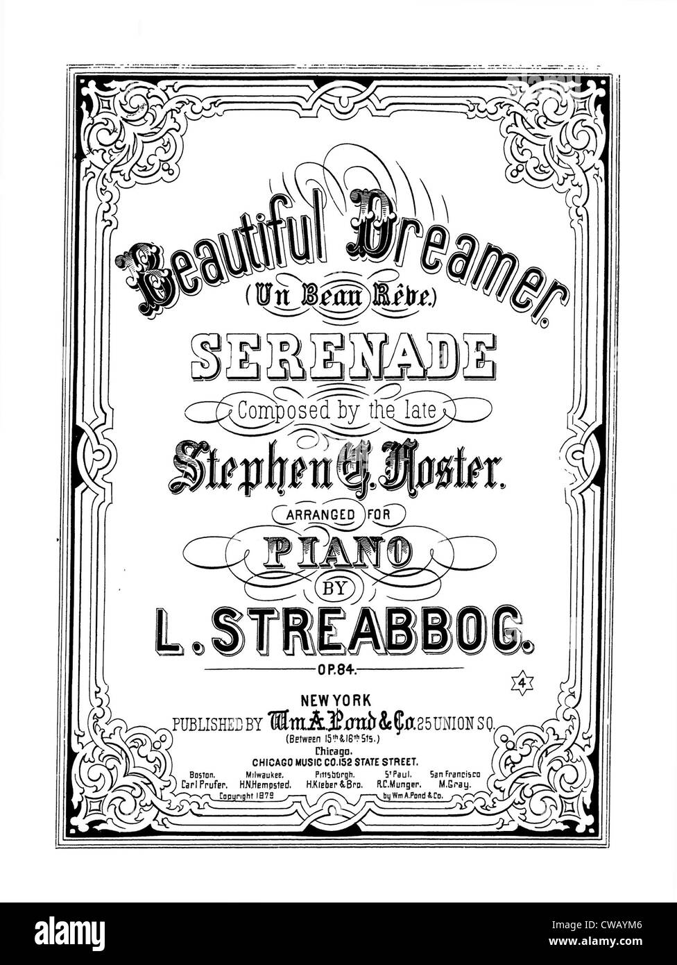 Beautiful Dreamer, chanson de Stephen Foster, arrangé par L. Streabbog, Sheet Music, 1864. Banque D'Images