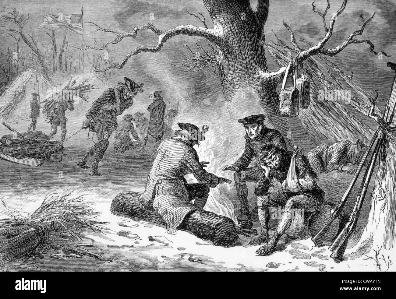Les soldats américains à Valley Forge, Pennsylviania, 1777 Banque D'Images