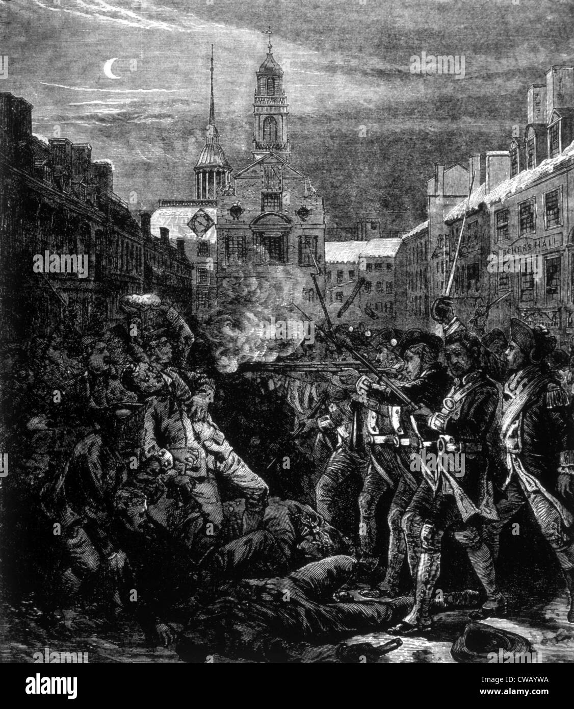 Le massacre de Boston, le 5 mars 1770, illustration de Leslie's Monthly, 1880 Banque D'Images