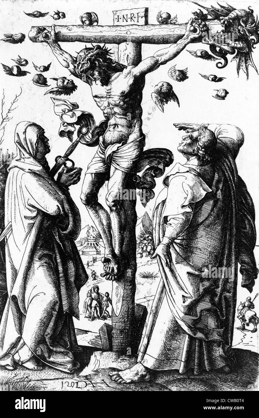 Jésus Christ, Christ en croix, de gravure de Daniel Hopfer, vers 1490-1536. Banque D'Images