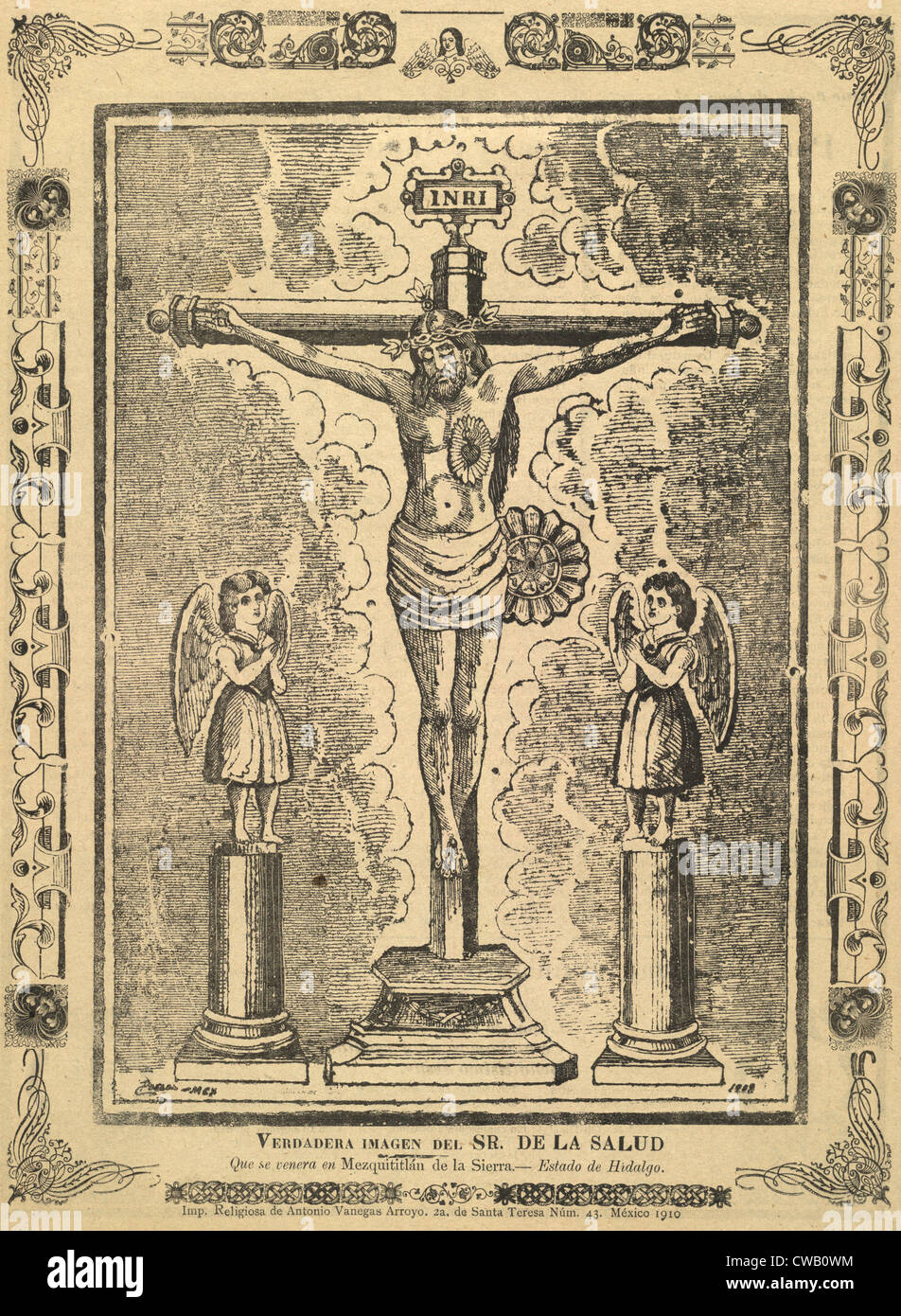 Jésus Christ, broadside représentant un crucifix encadré par des statues d'anges, intitulé : 'True Image de Notre Seigneur de la santé qui est Banque D'Images