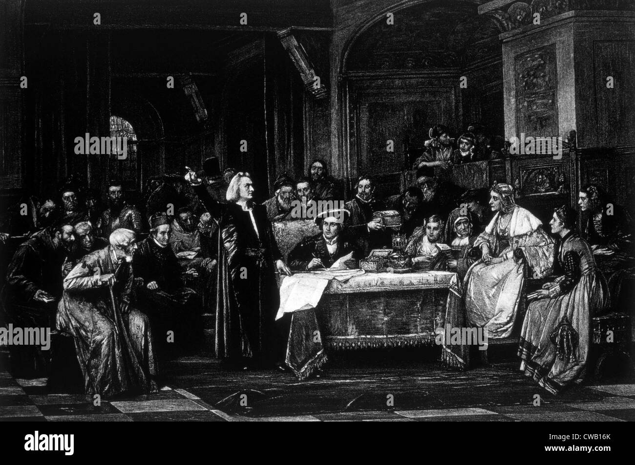 Christophe Colomb avant la reine Isabelle en 1492, le français gravure par Vacslav Brozik, ca. 1894 Banque D'Images