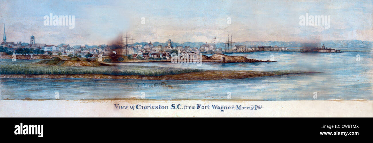 La guerre civile, vue de Charleston, Caroline du Sud, à partir de Fort Wagner, l'Île Morris, vers 1800. Banque D'Images