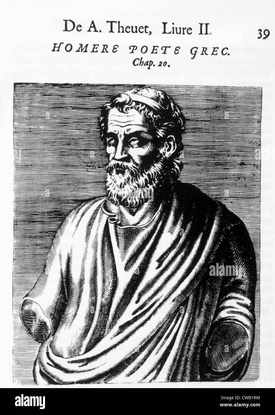 Homer (pré-700 avant J.-C.), auteur de "l'odyssée" et "l'Iliade", gravure sur bois de 'Les vrais pourtraits et vues des hommes Banque D'Images
