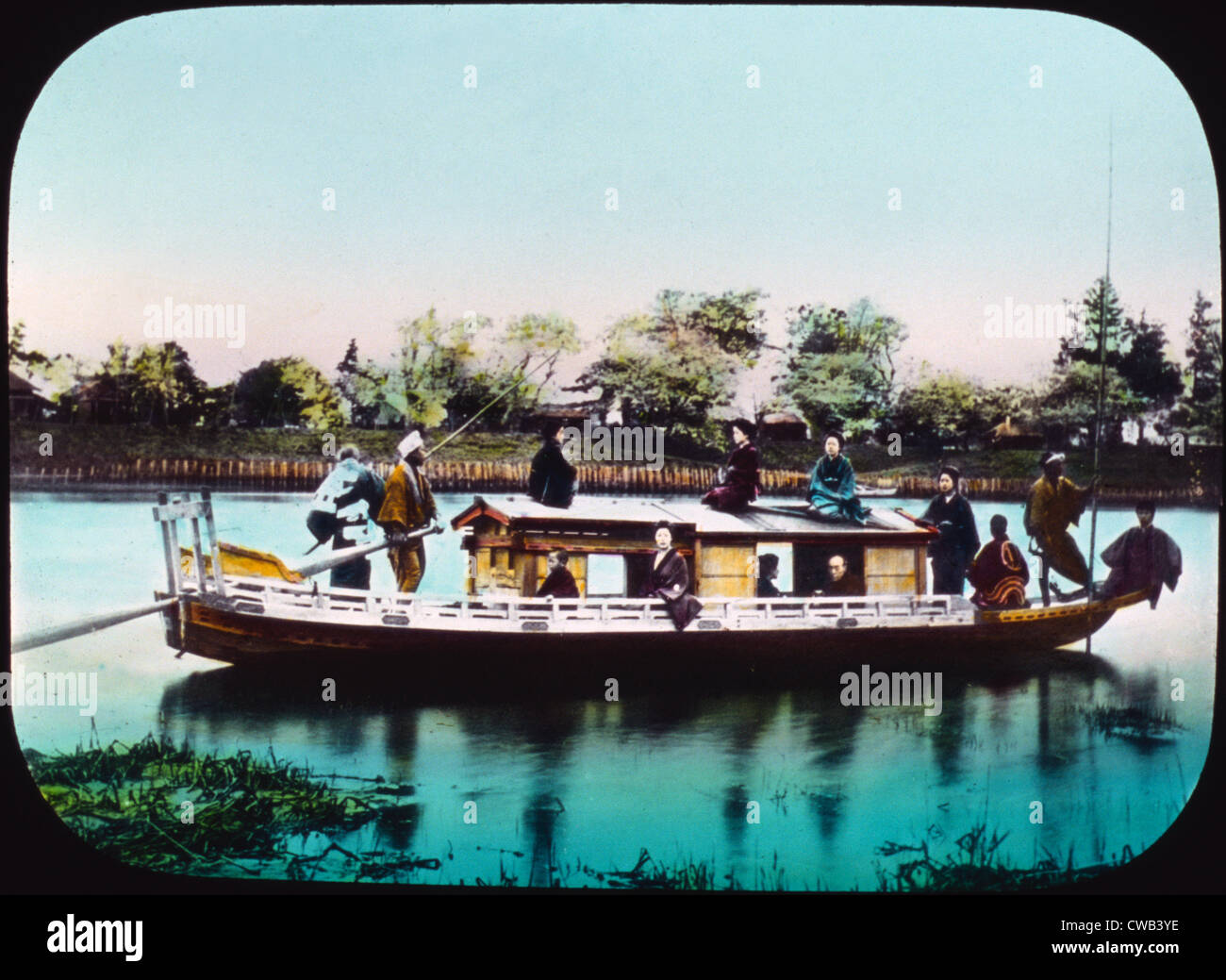 Le Japon, une péniche, lanterne colorée à la main, photo de William Henry Jackson, 1895. Banque D'Images