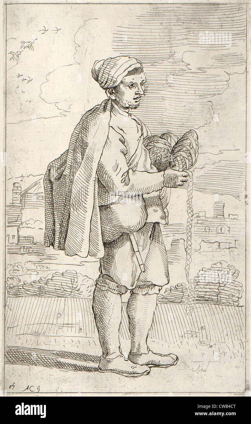 Un vendeur de pâtes, par Annibal Carrache, vers la fin de années 1500, imprimé en 1646 Banque D'Images