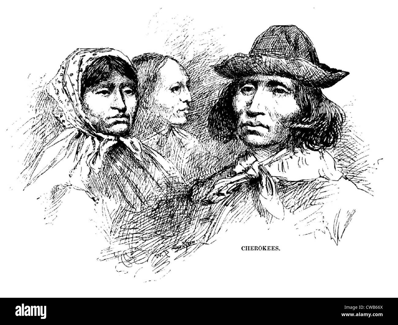 La tribu cherokee. Portraits gravés de Cherokee femmes et un homme, ca. 1880 Banque D'Images