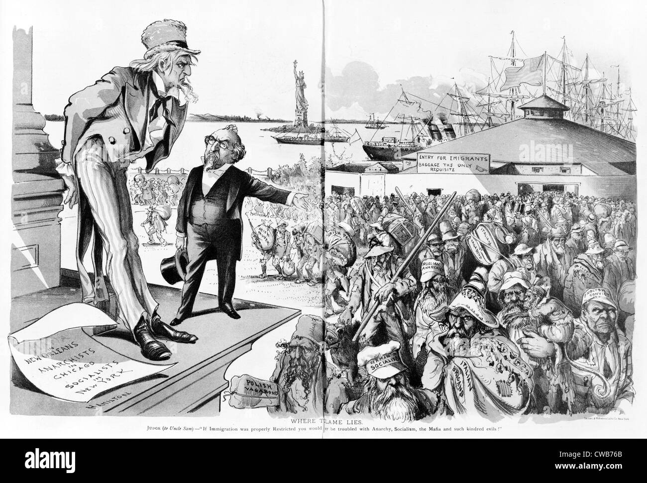 Dessin Ancien - Caricature Oncle Sam Et Les Allemands Vers 1900 - Bon état - Art Graphique