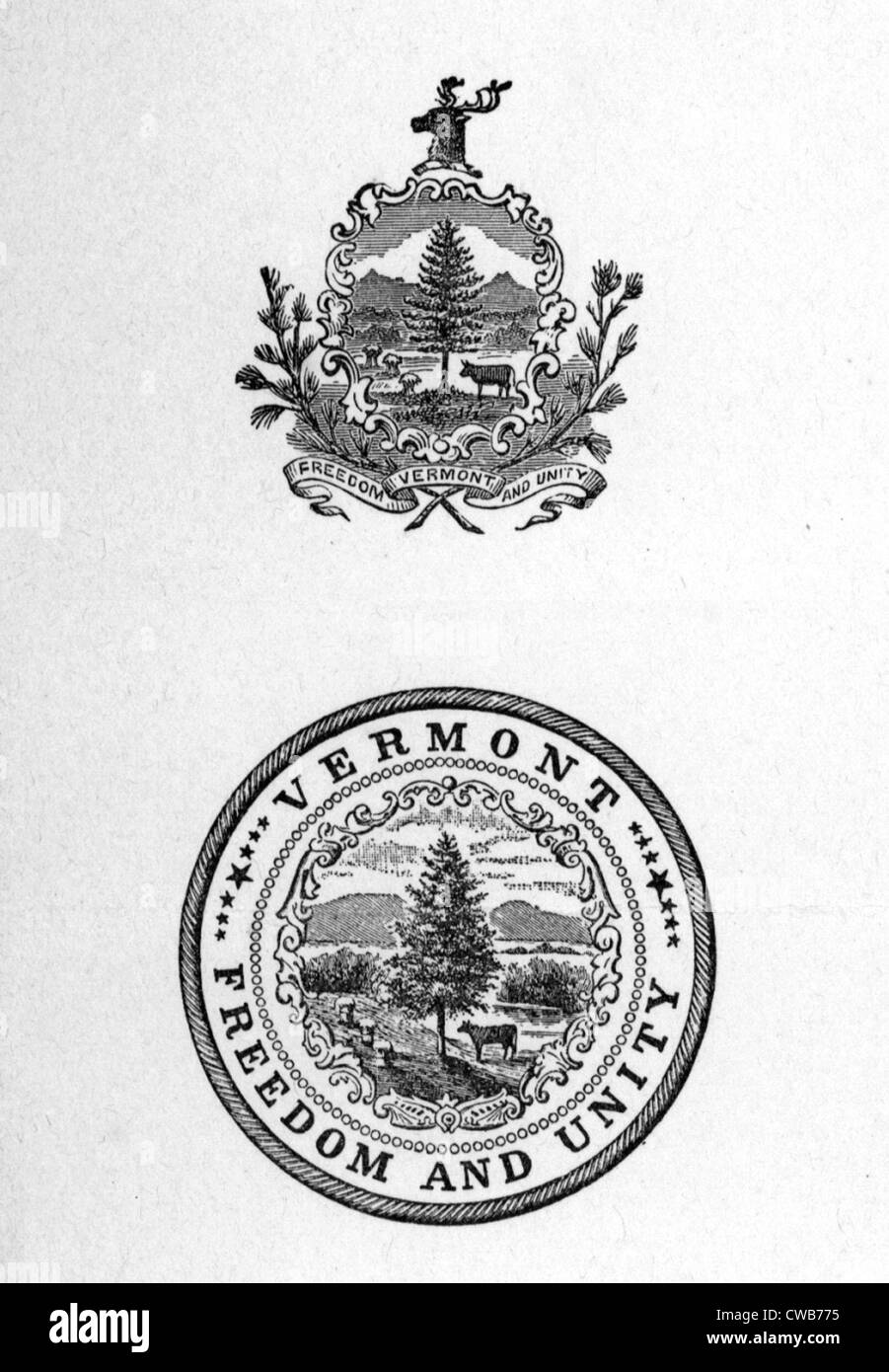 Armoiries de l'État du Vermont (en haut), grand sceau de l'État du Vermont (en bas) Banque D'Images