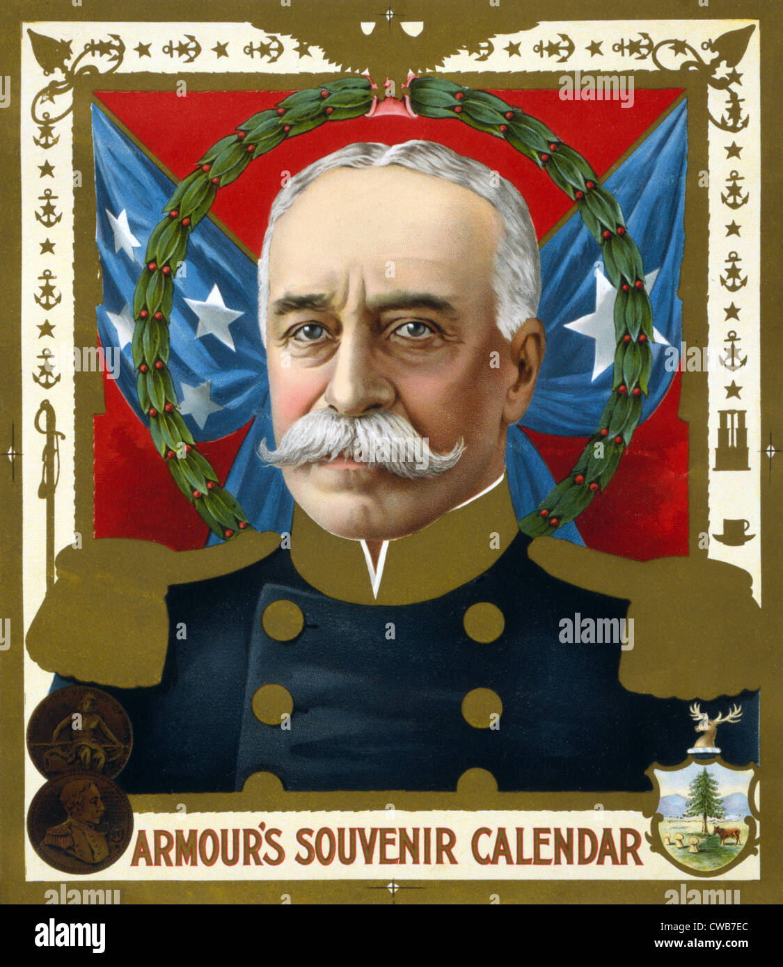 La guerre hispano-américaine. Portrait de l'amiral George Dewey. Souvenirs de la armure, calendrier, 1899 lithographie en couleur Banque D'Images