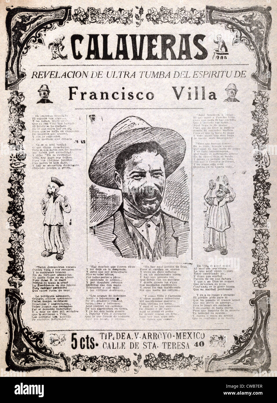 Pancho Villa. 'Comté, révélation de l'au-delà de l'esprit de Francisco Villa'. Un anti-Villa broadside détaillant Banque D'Images