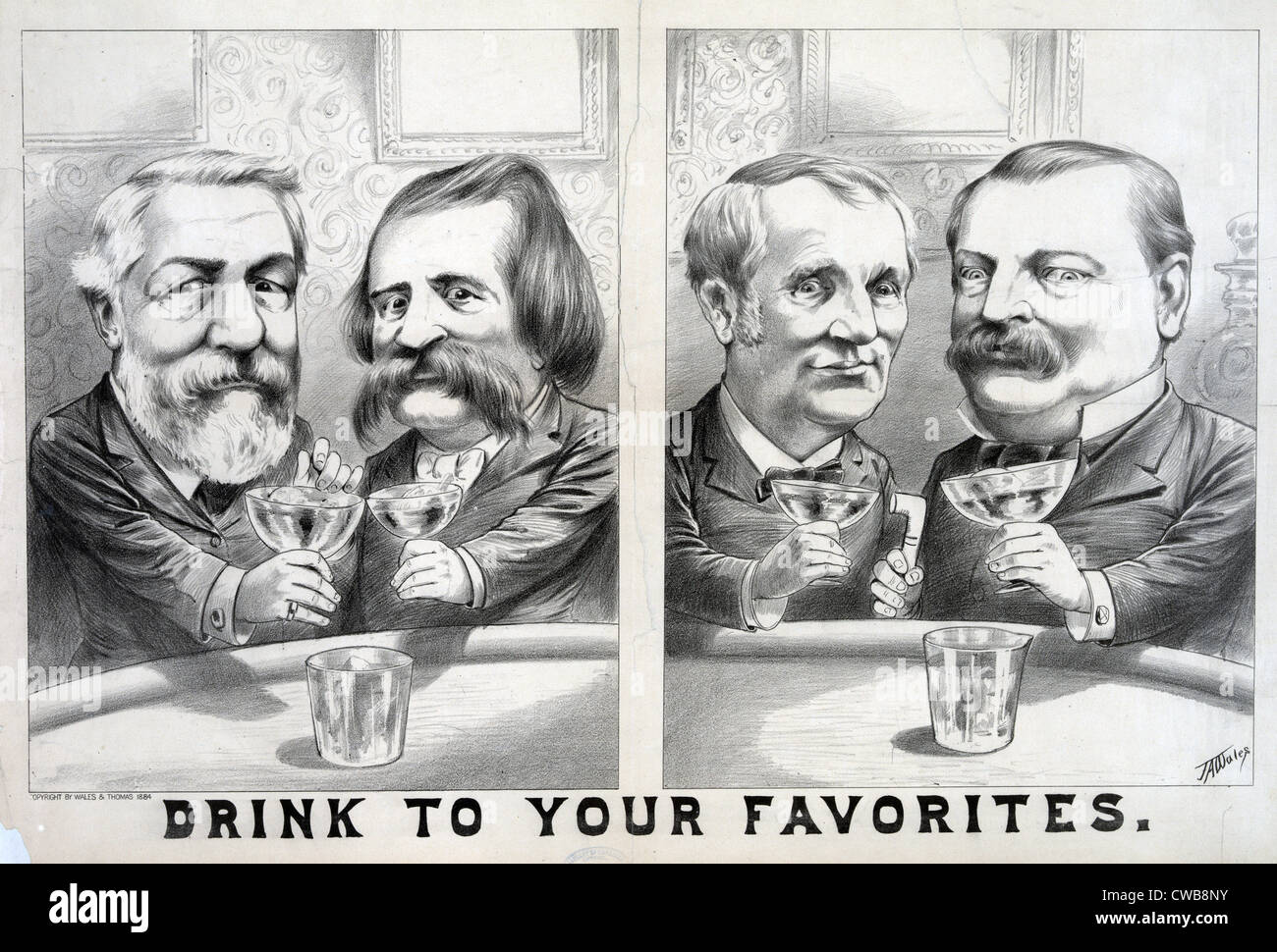 Élection de 1884. James G. Blaine et John A. Logan toasting each other, et de Grover Cleveland et Thomas A. Hendricks Banque D'Images