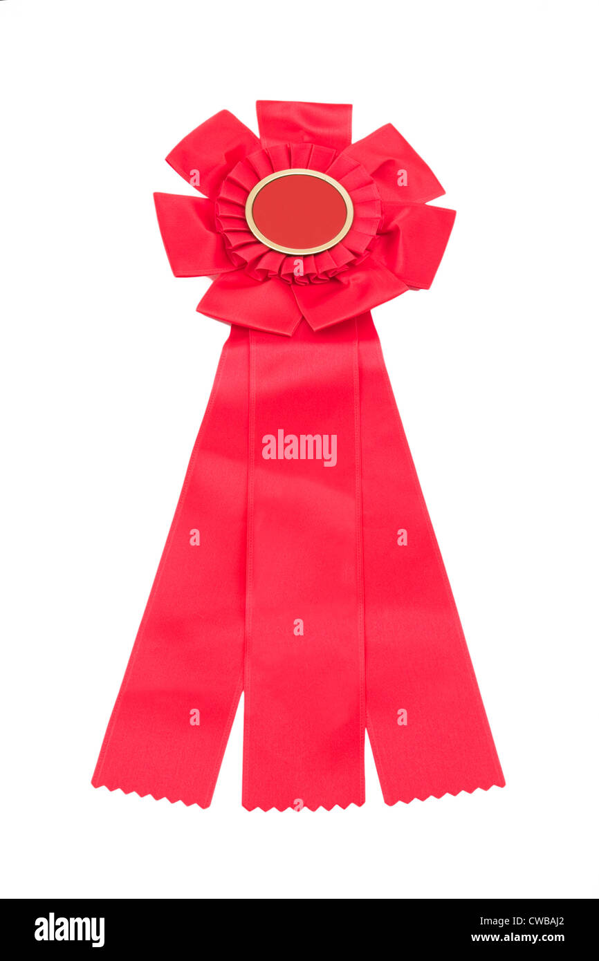La deuxième place du prix rouge ruban sur fond blanc. Banque D'Images