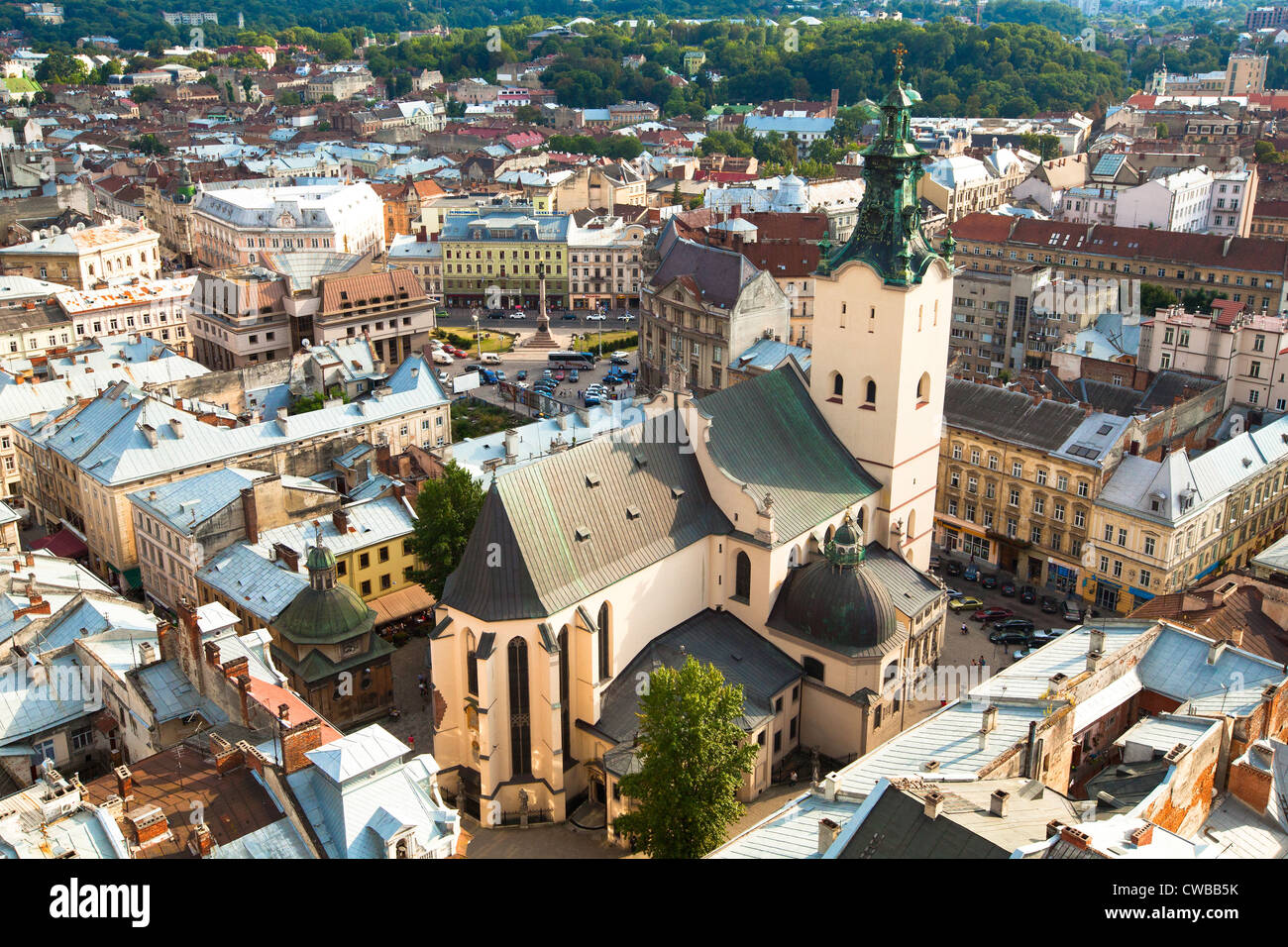 Vue du haut de la cathédrale de Lviv, Ukraine. Banque D'Images