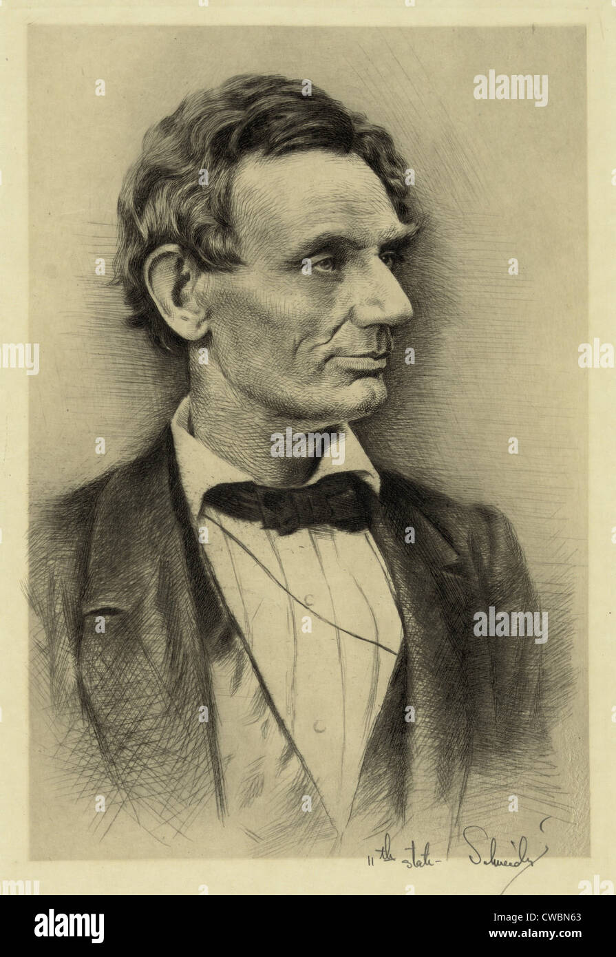 Gravure portrait d'Abraham Lincoln a fait au début du xxe siècle à partir de Lincoln Alexander classique Hesler portraits de 1860, par Banque D'Images